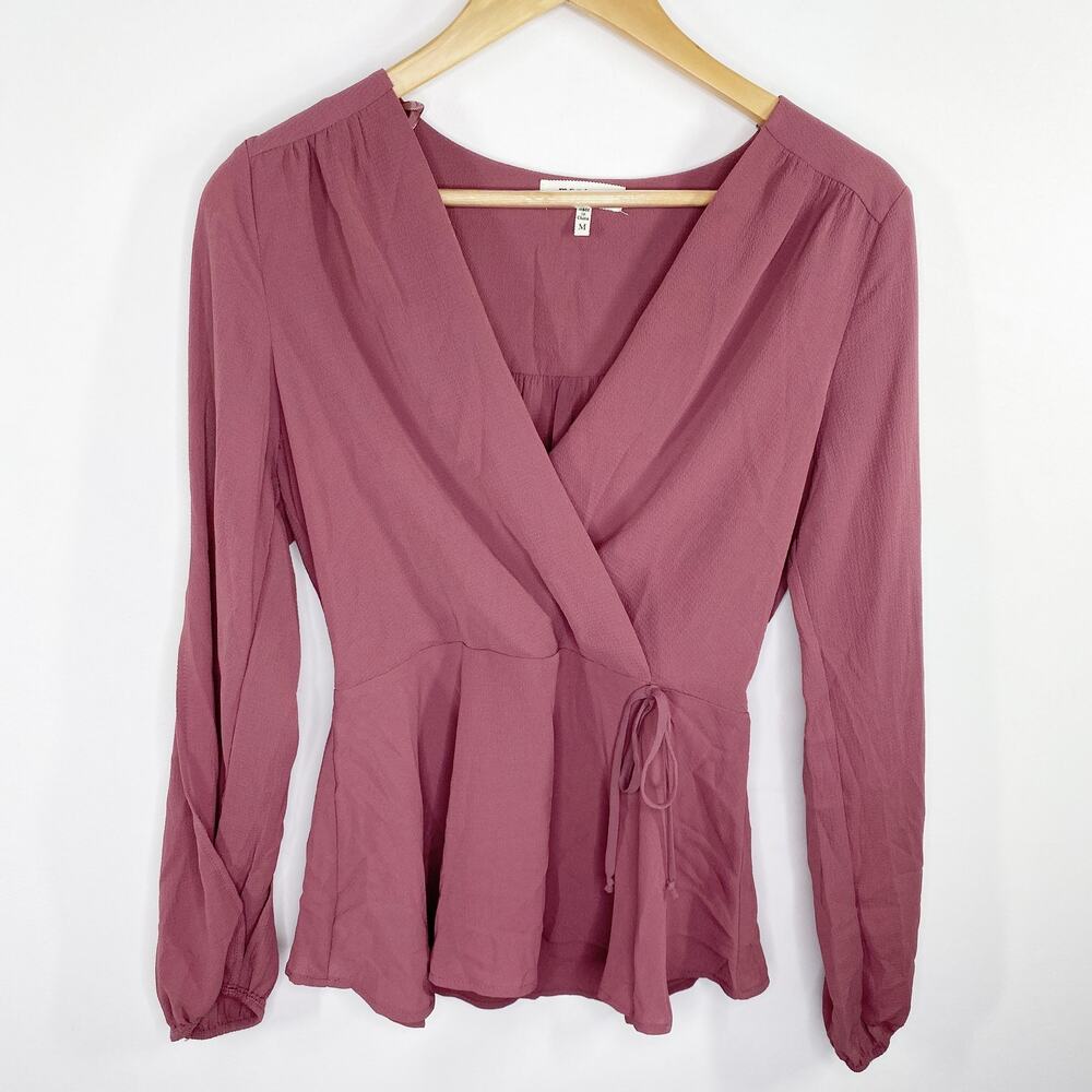 Monteau Mauve Purple Long Sleeve Surplice Blouse Women's Size Medium M